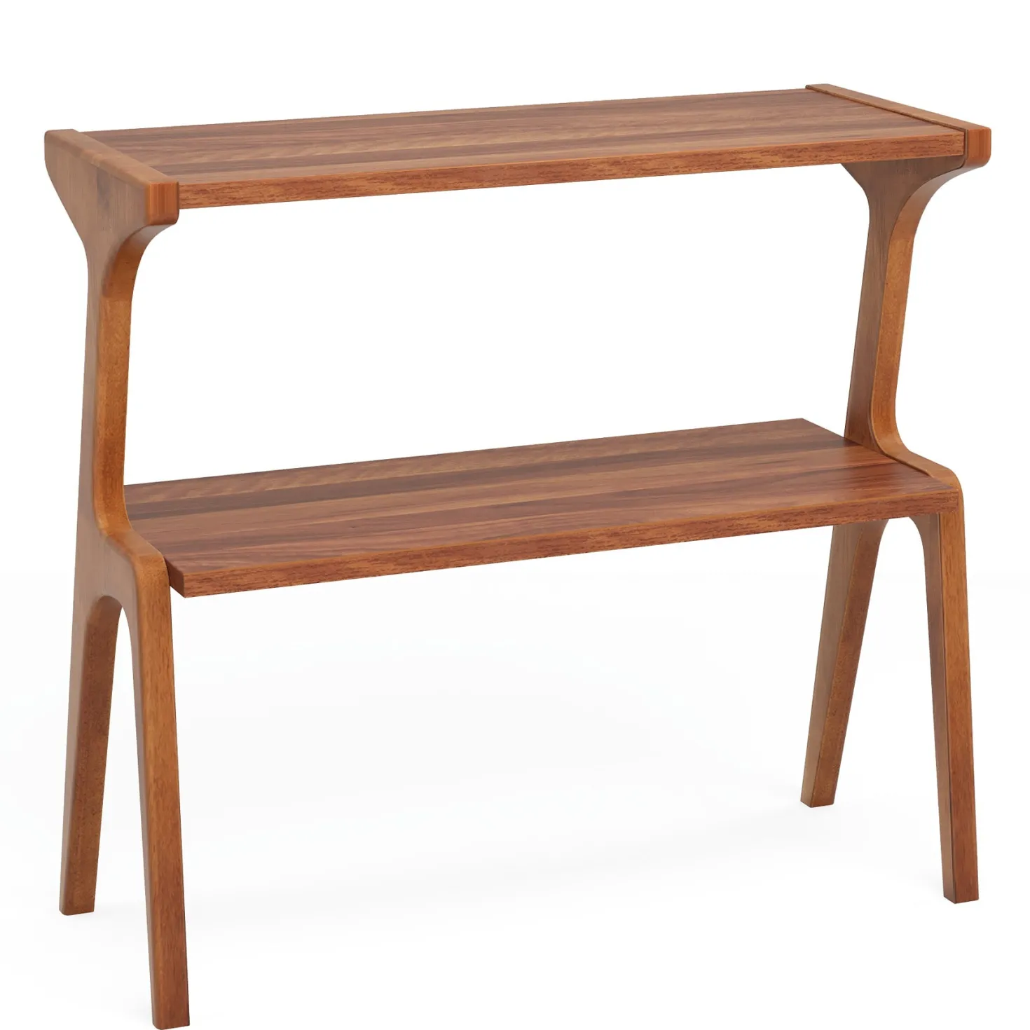Solid Wood End Table, 2-Tier Sofa Side Table with Storage Shelf