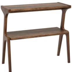 Solid Wood End Table, 2-Tier Sofa Side Table with Storage Shelf