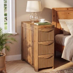 Solid Wood End Table with 3 Drawers, 24