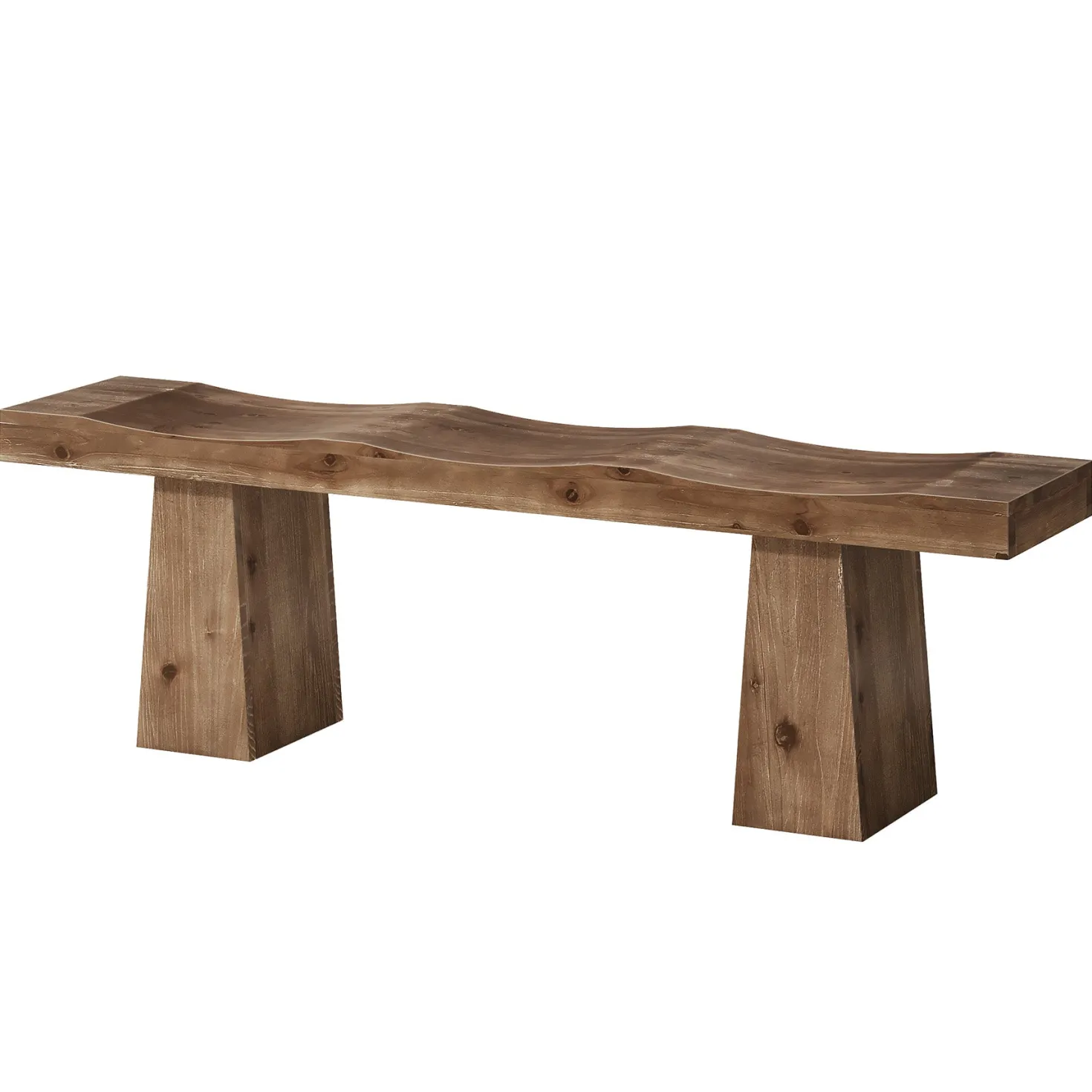 Solid Wood Entryway Bench, 59" End of Bed Bench with Wavy Edges Design