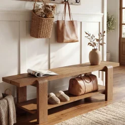 Solid Wood Entryway Bench, 63