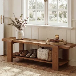 Solid Wood Entryway Bench, 63