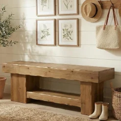 Solid Wood Entryway Shoe Bench, 63