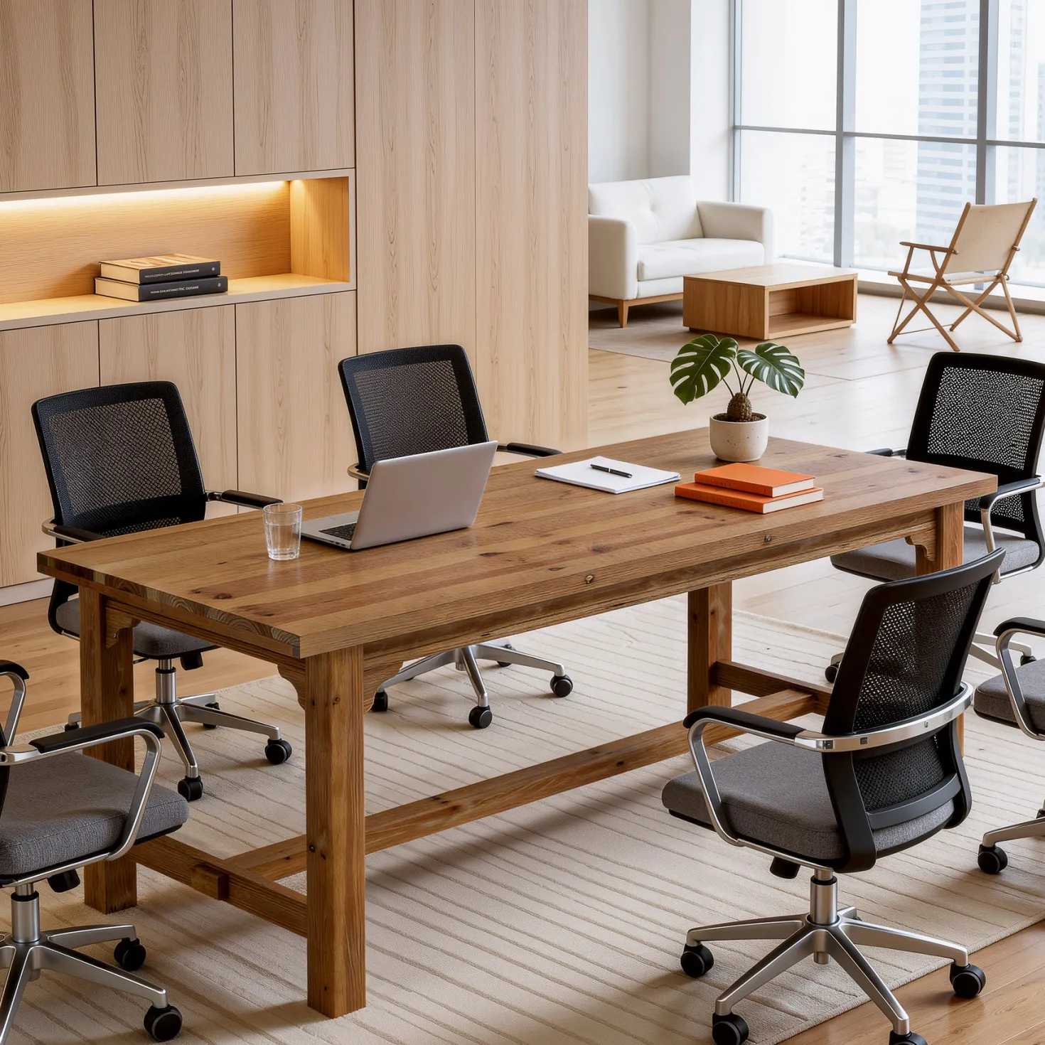 Solid Wood Executive Desk, 63" Computer Desk with Foot Bar for Home Office