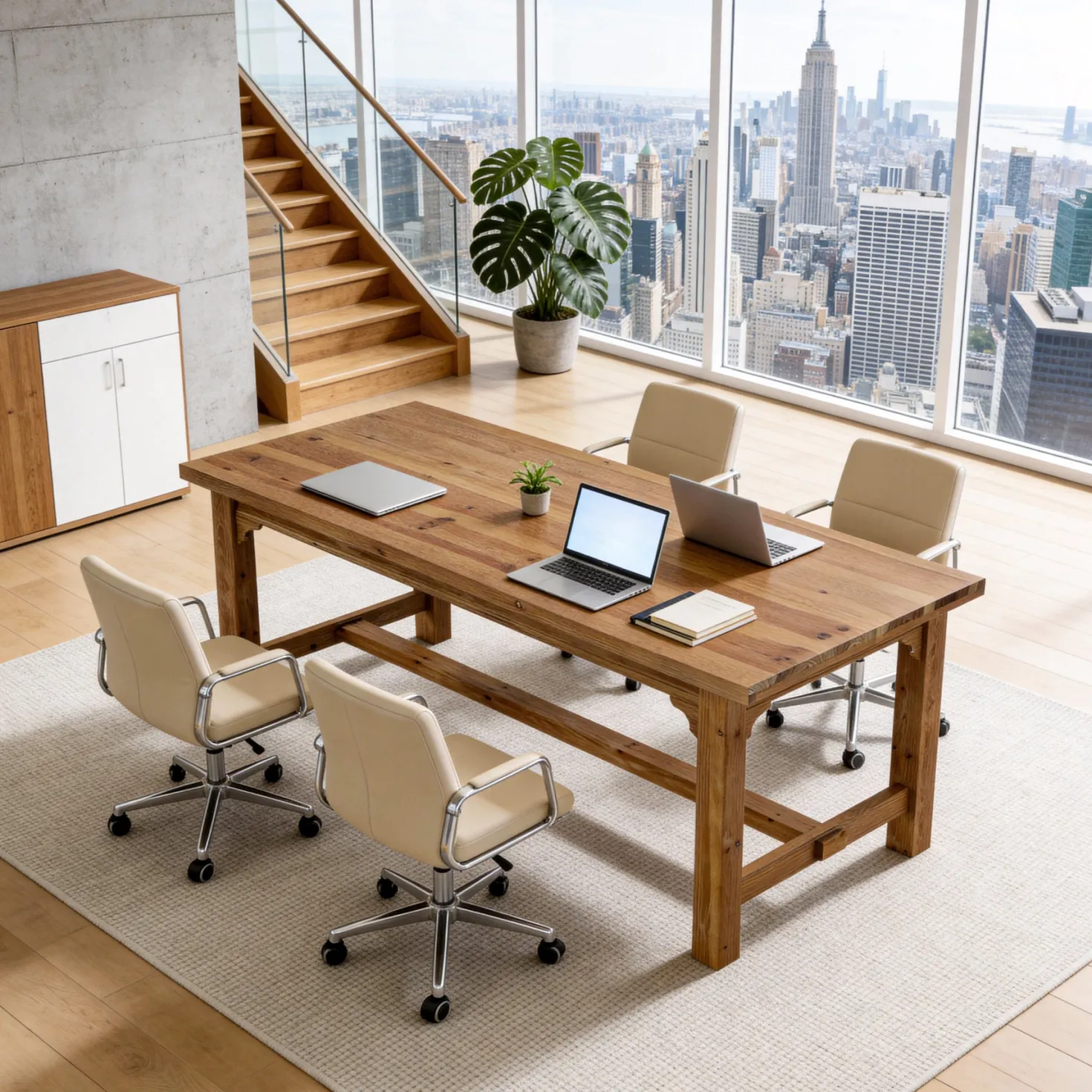 Solid Wood Executive Desk, 63" Computer Desk with Foot Bar for Home Office