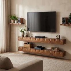 Solid Wood Floating TV Stand, 63