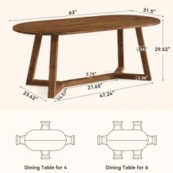 Solid Wood Oval Dining Table, 63
