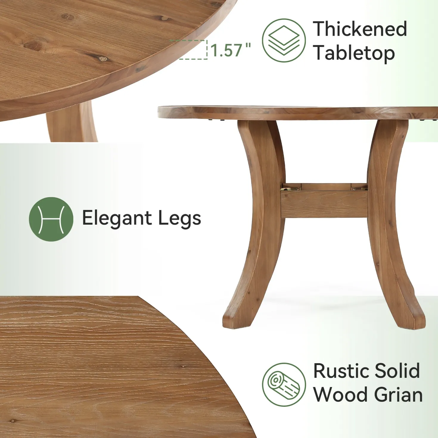 Solid Wood Round Dining Table, 47" Kitchen Table with Unique Curved Legs