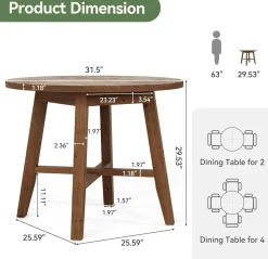 Solid Wood Round Dining Table, 31.5