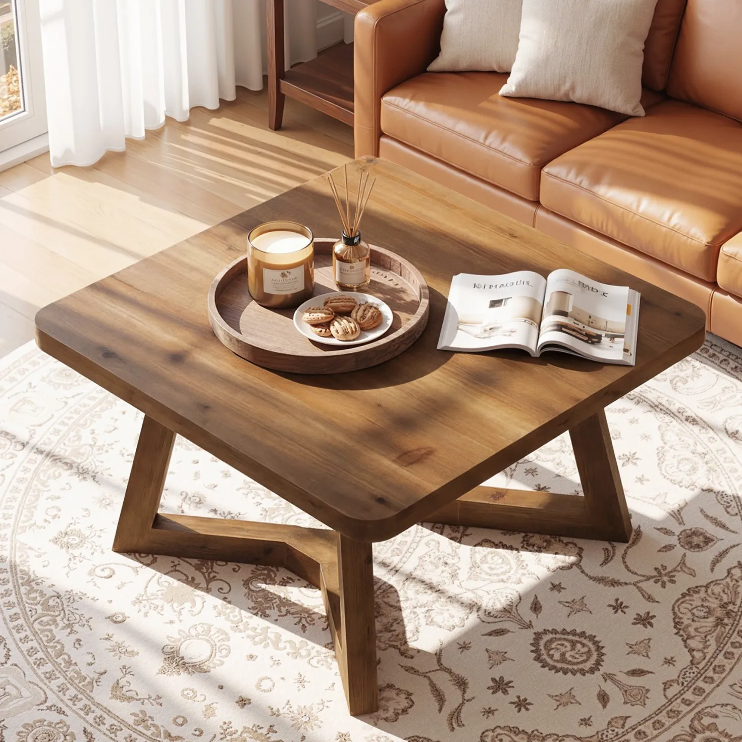 Solid Wood Square Coffee Table, 31.5" Simple Center Table for Living Room