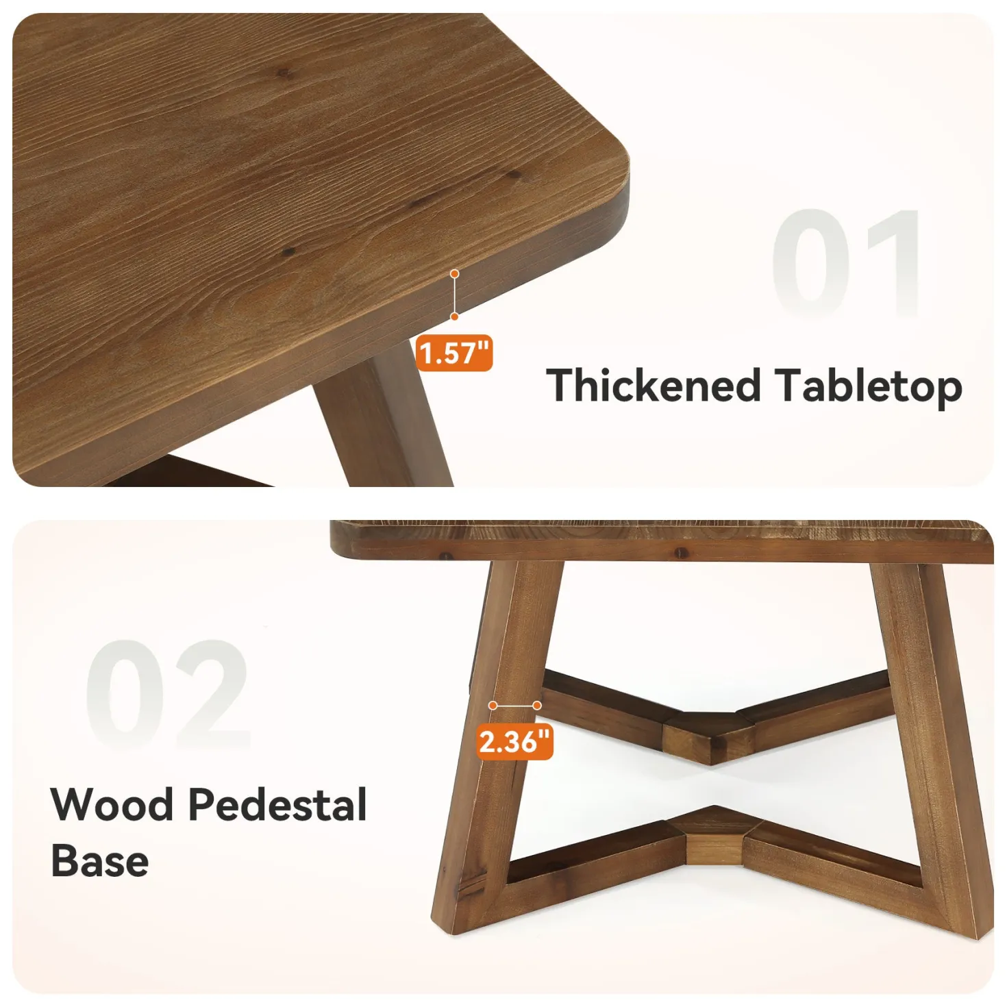 Solid Wood Square Coffee Table, 31.5" Simple Center Table for Living Room