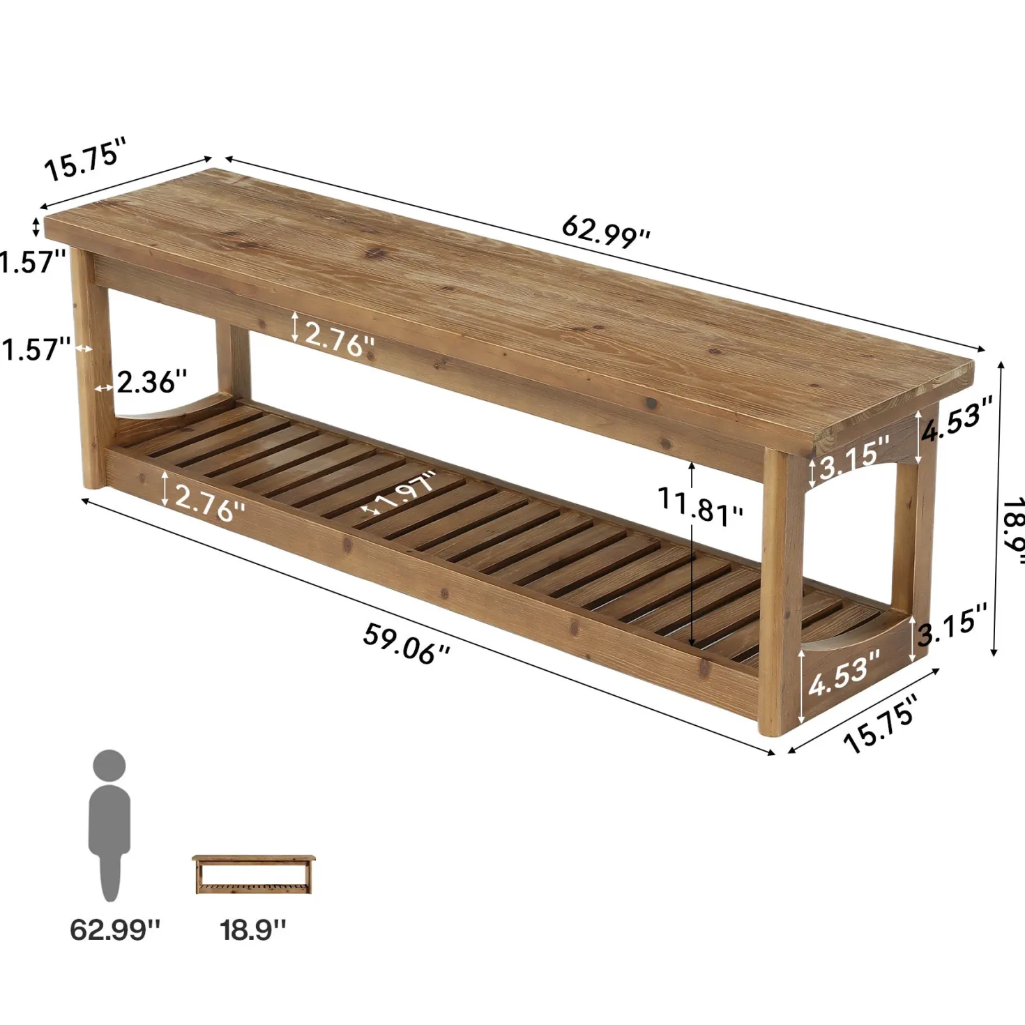 Solid Wood TV Stand, 63" Entertainment Center with Open Storage for Up to 70" TVs