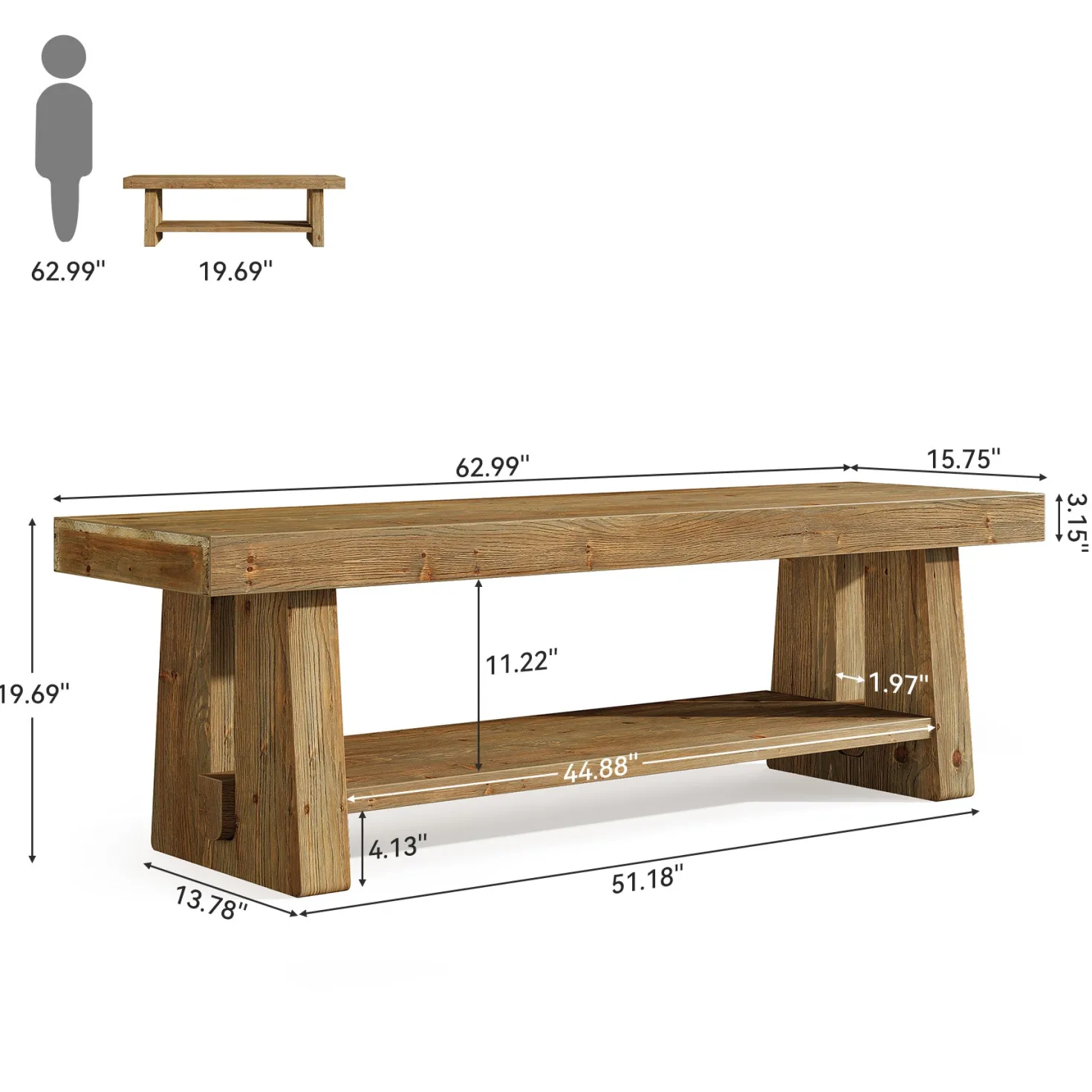Solid Wood TV Stand for Up to 75 Inch TV, 2-Tier Farmhouse Media Console with Open Shelves