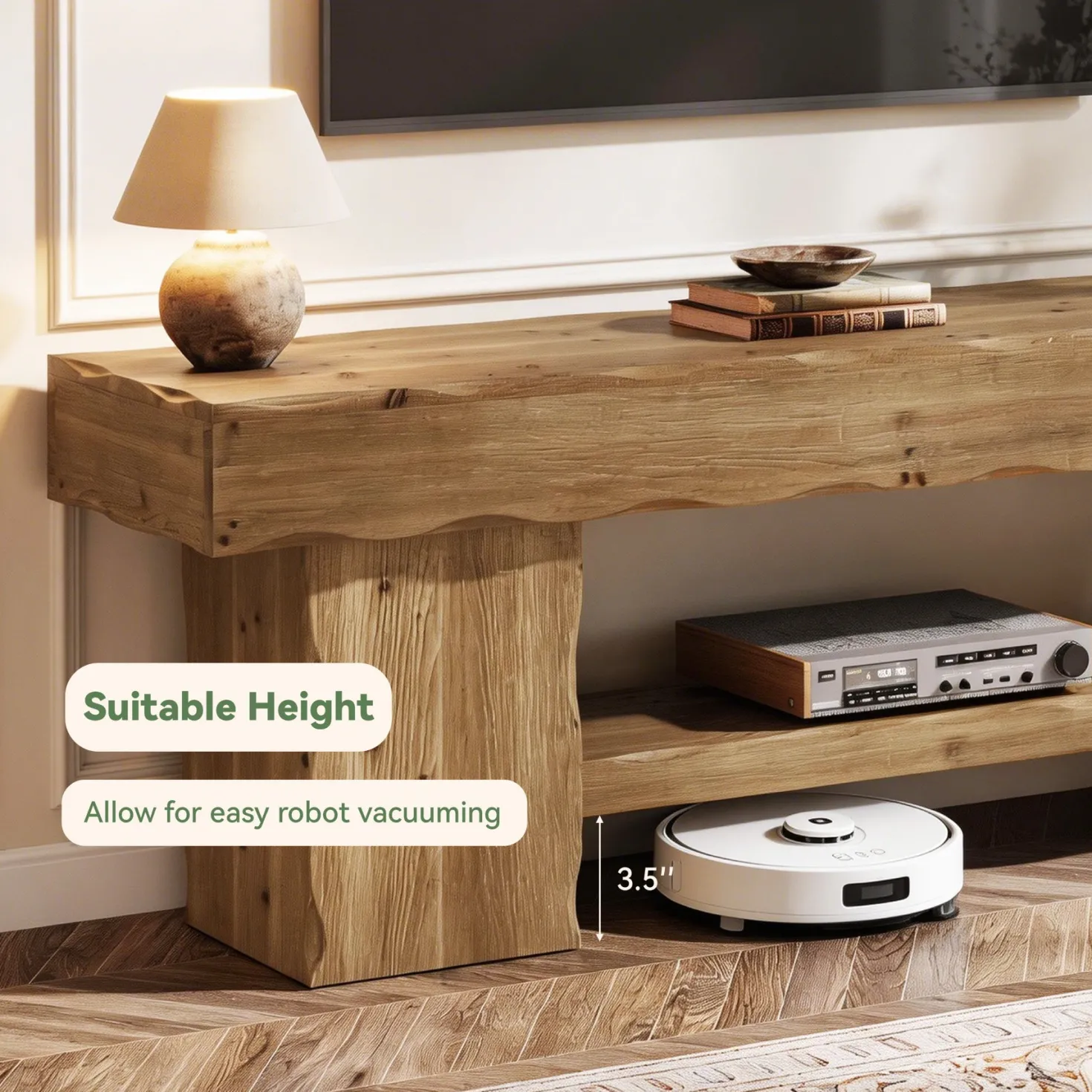Solid Wood TV Stand for up to 75" TVs, 63" Media Console Entertainment with Shelves