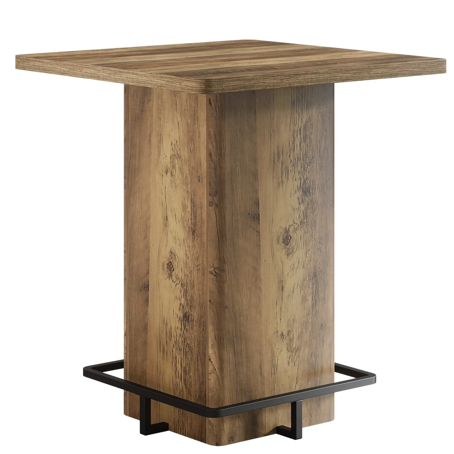 Square Bar Table, 39.37" Bistro Pub Table with Metal Frame Footrest