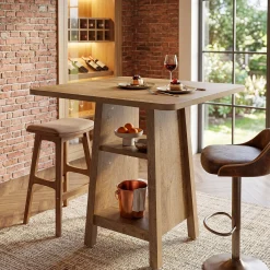 Square Bar Table with Storage, 35.4