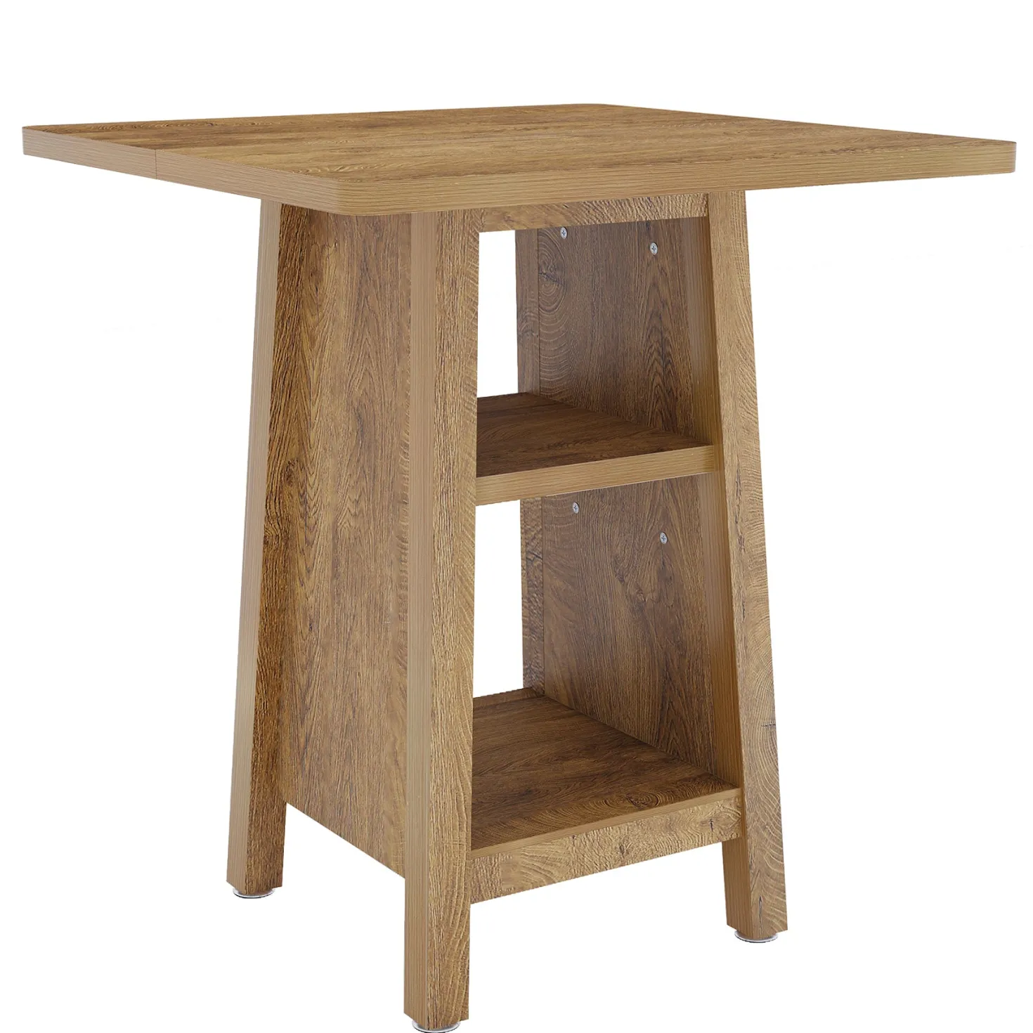 Square Bar Table with Storage, 35.4" H Pub Bar Table with 2 Open Shelves