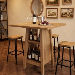 Square Bar Table with Storage, 35.4