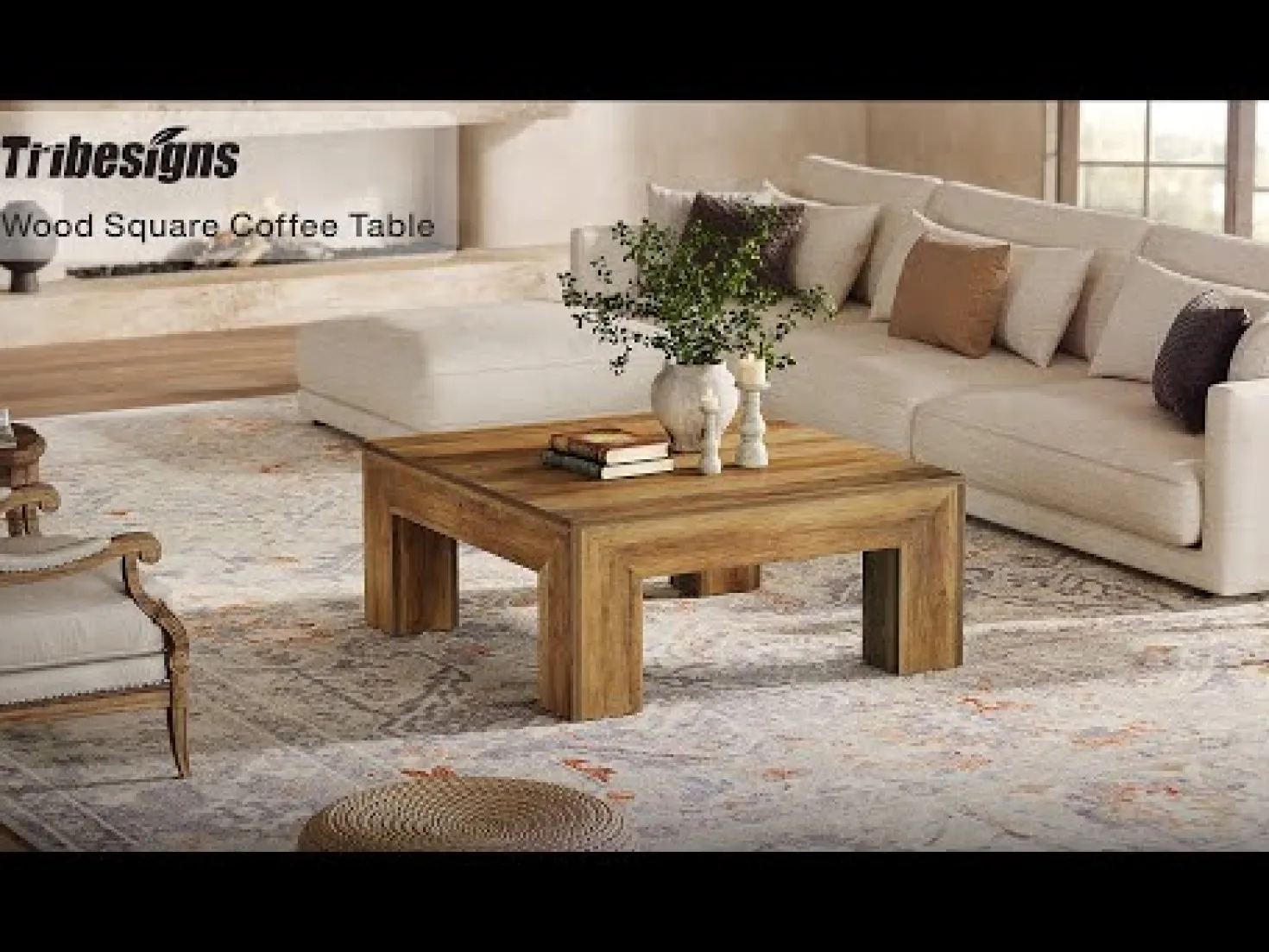 Square Coffee Table, 39.37" Center Tea Accent Table with Sturdy Legs
