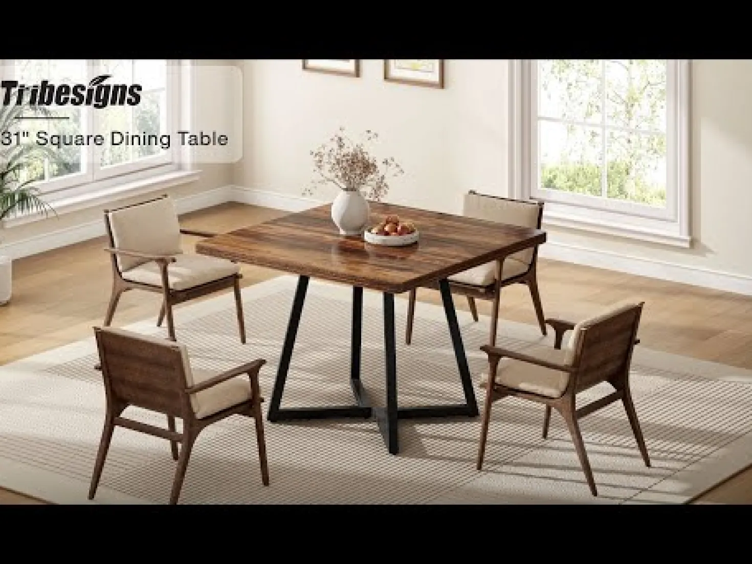 Square Dining Table, 31.5" Small Kitchen Dinner Table with Metal Base for 2-4