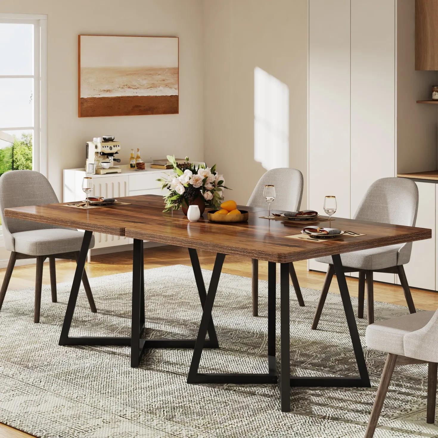 Square Dining Table, 31.5" Small Kitchen Dinner Table with Metal Base for 2-4