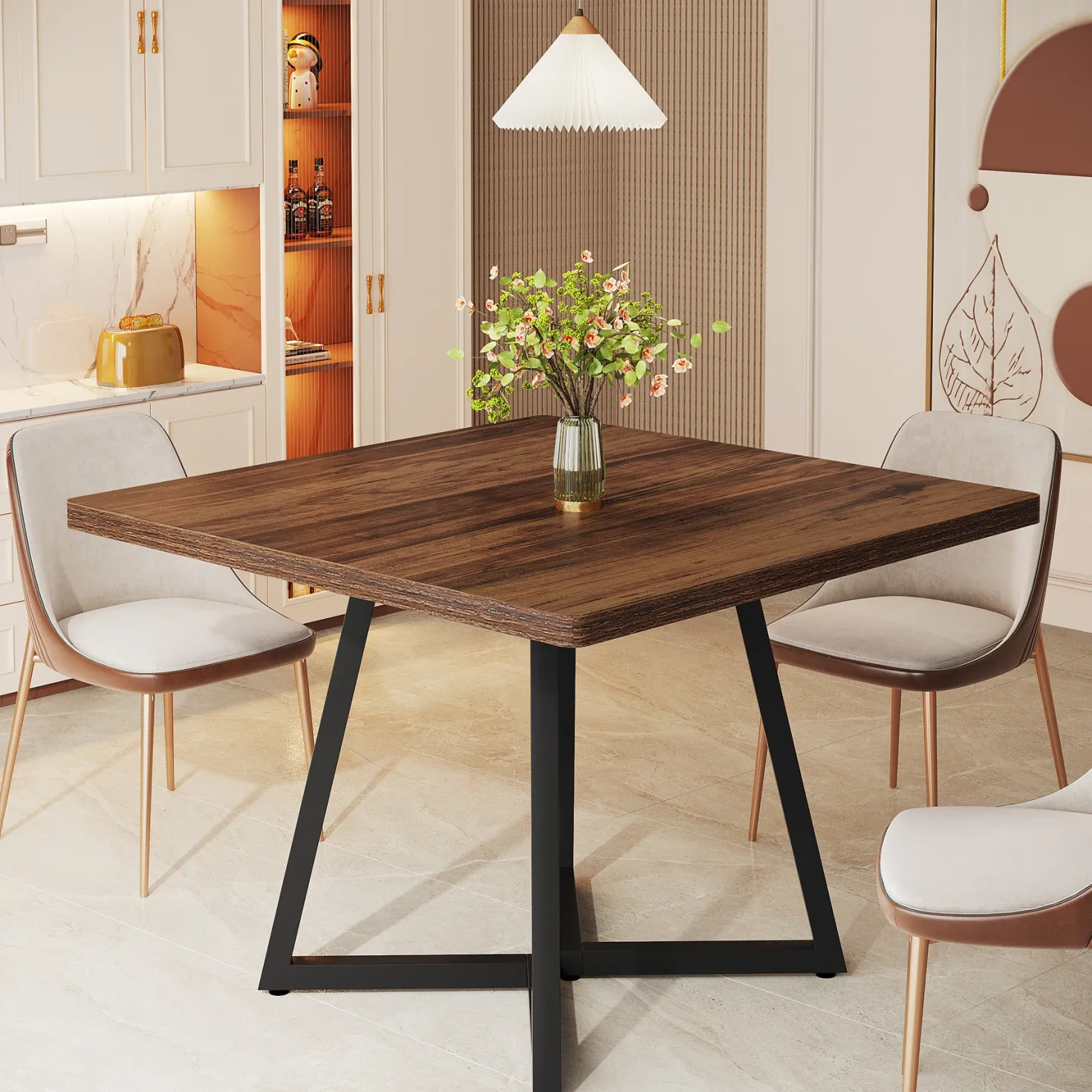 Square Dining Table, 31.5" Small Kitchen Dinner Table with Metal Base for 2-4