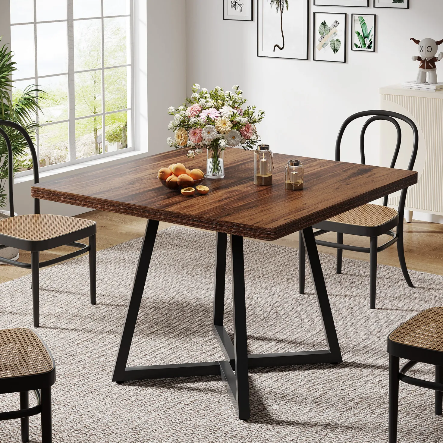 Square Dining Table, 31.5" Small Kitchen Dinner Table with Metal Base for 2-4