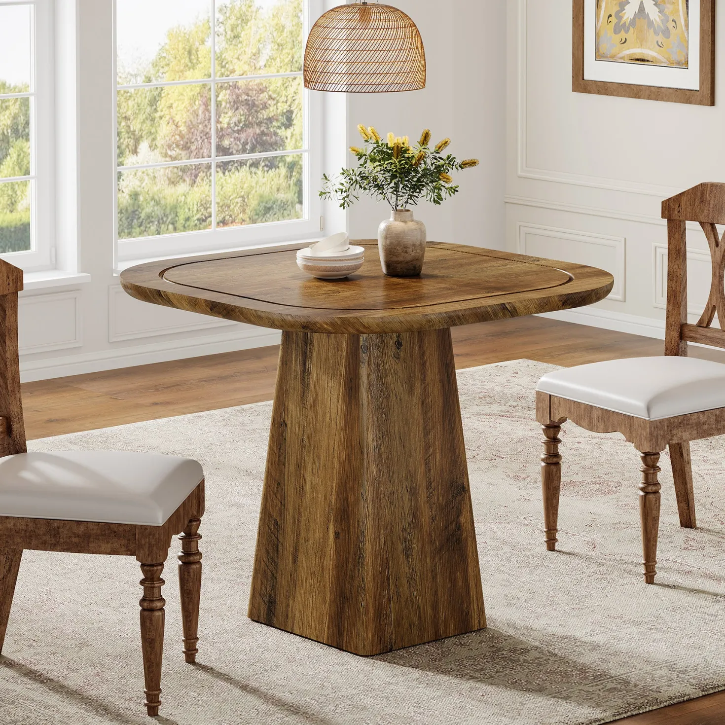 Square Dining Table for 2-4, 31.5" Kitchen Table with Heavy-Duty Pedestal Base