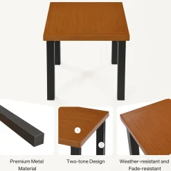 Square Outdoor Side Table, Weather Resistant Patio End Table with Metal Legs