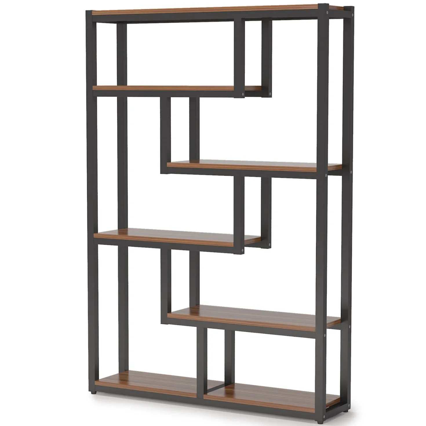 5-Tier Bookshelf, 69" Industrial Etagere Bookcase with Staggered Shelves