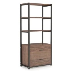 4-Tier Bookshelf Etagere Display Bookcase with 2 Drawers