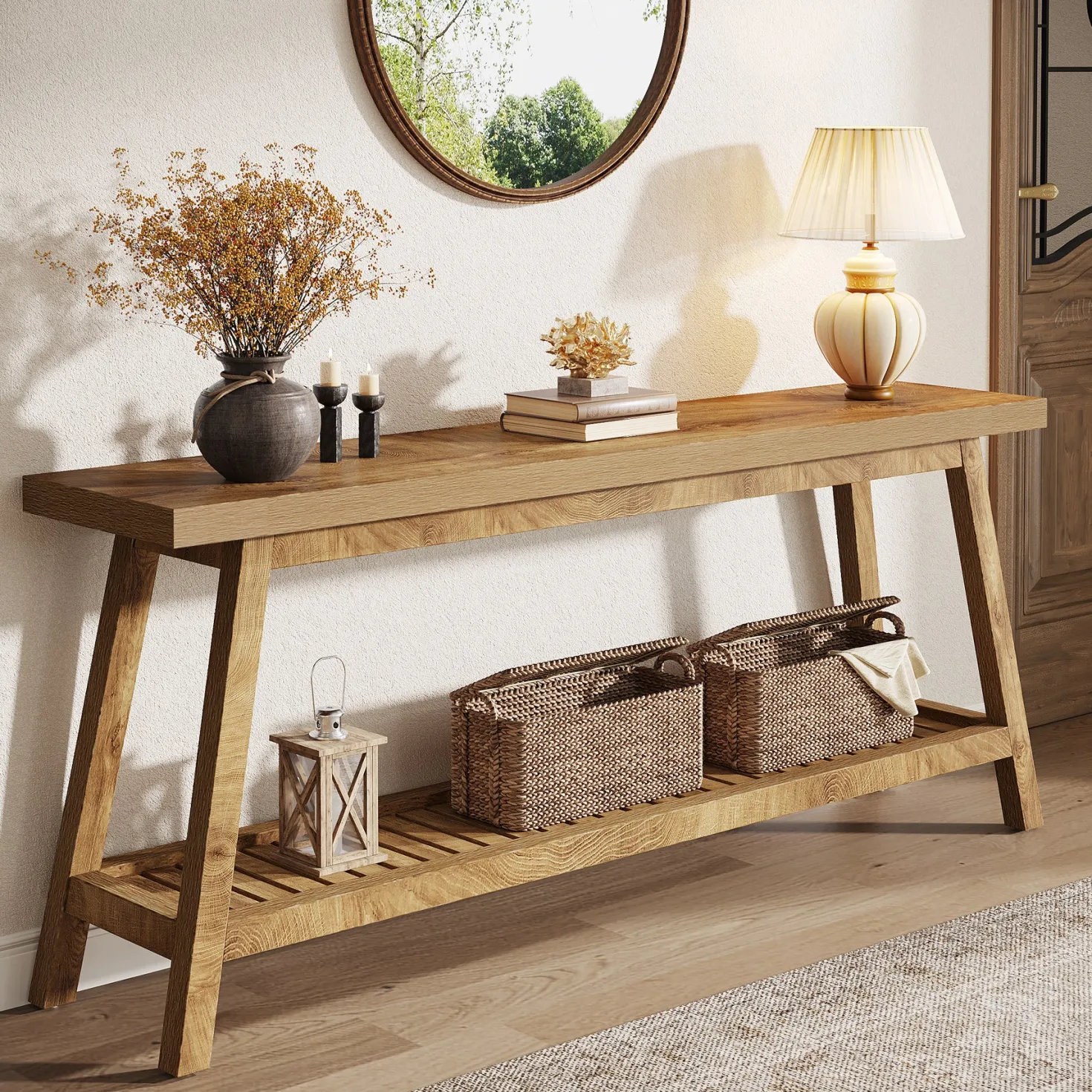 2-Tier Console Table, 70.9" Entryway Sofa Table for Hallway, Living Room