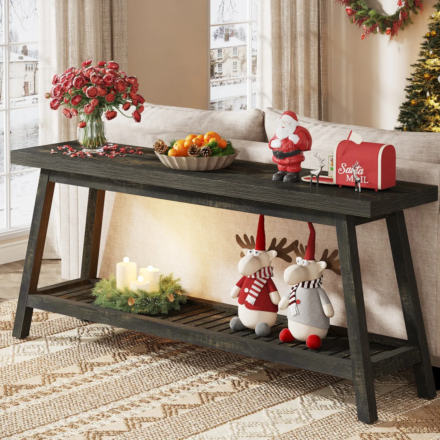 2-Tier Console Table, 70.9" Entryway Sofa Table for Hallway, Living Room