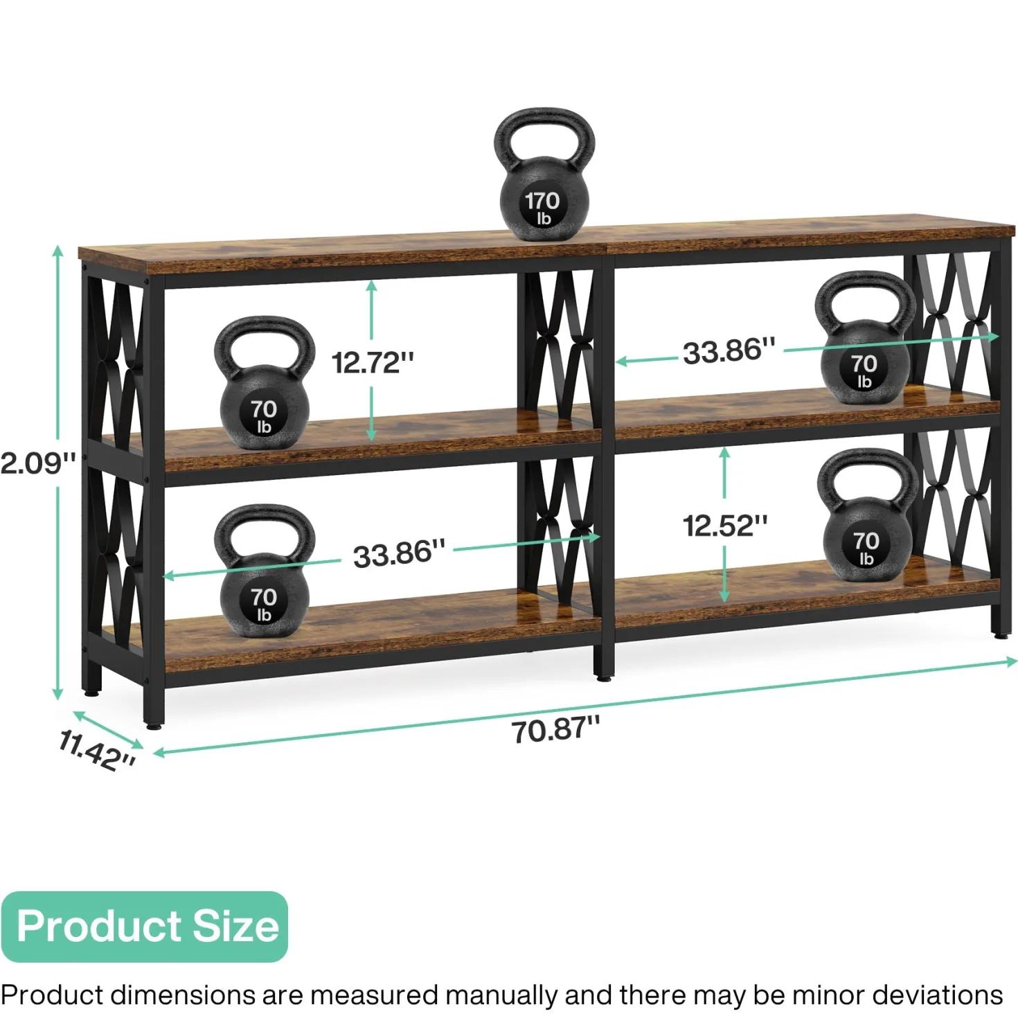 3-Tier Console Table, 70.9" Industrial Sofa Foyer Table for Living Room