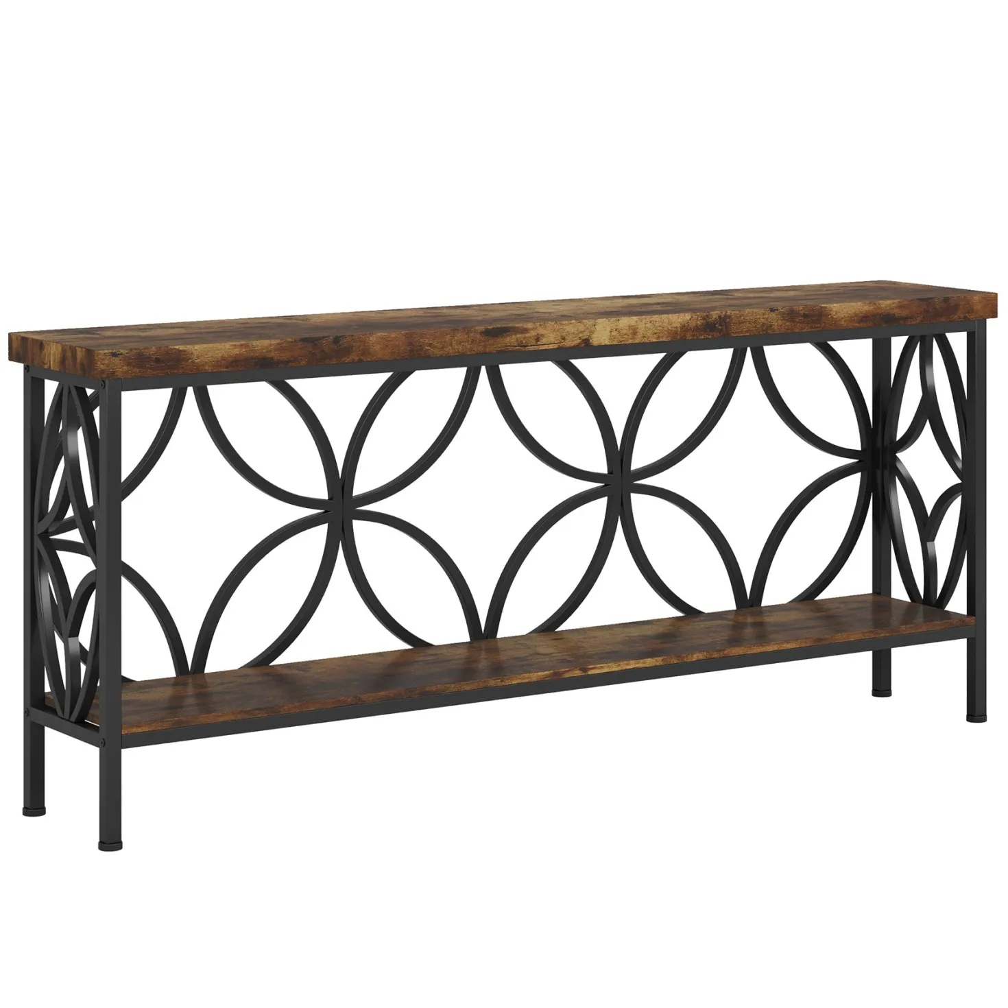 2-Tier Console Table, 70.9" Industrial Sofa Table Behind Couch