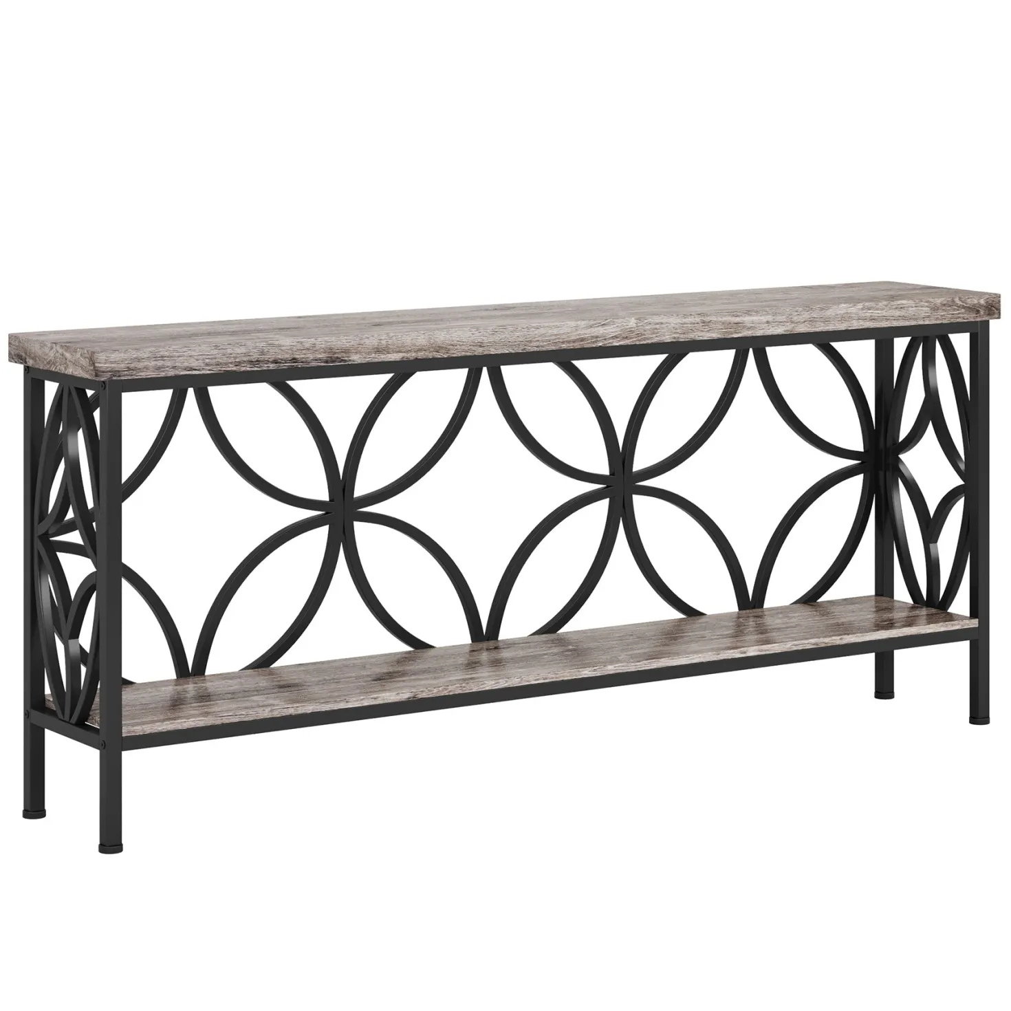 2-Tier Console Table, 70.9" Industrial Sofa Table Behind Couch