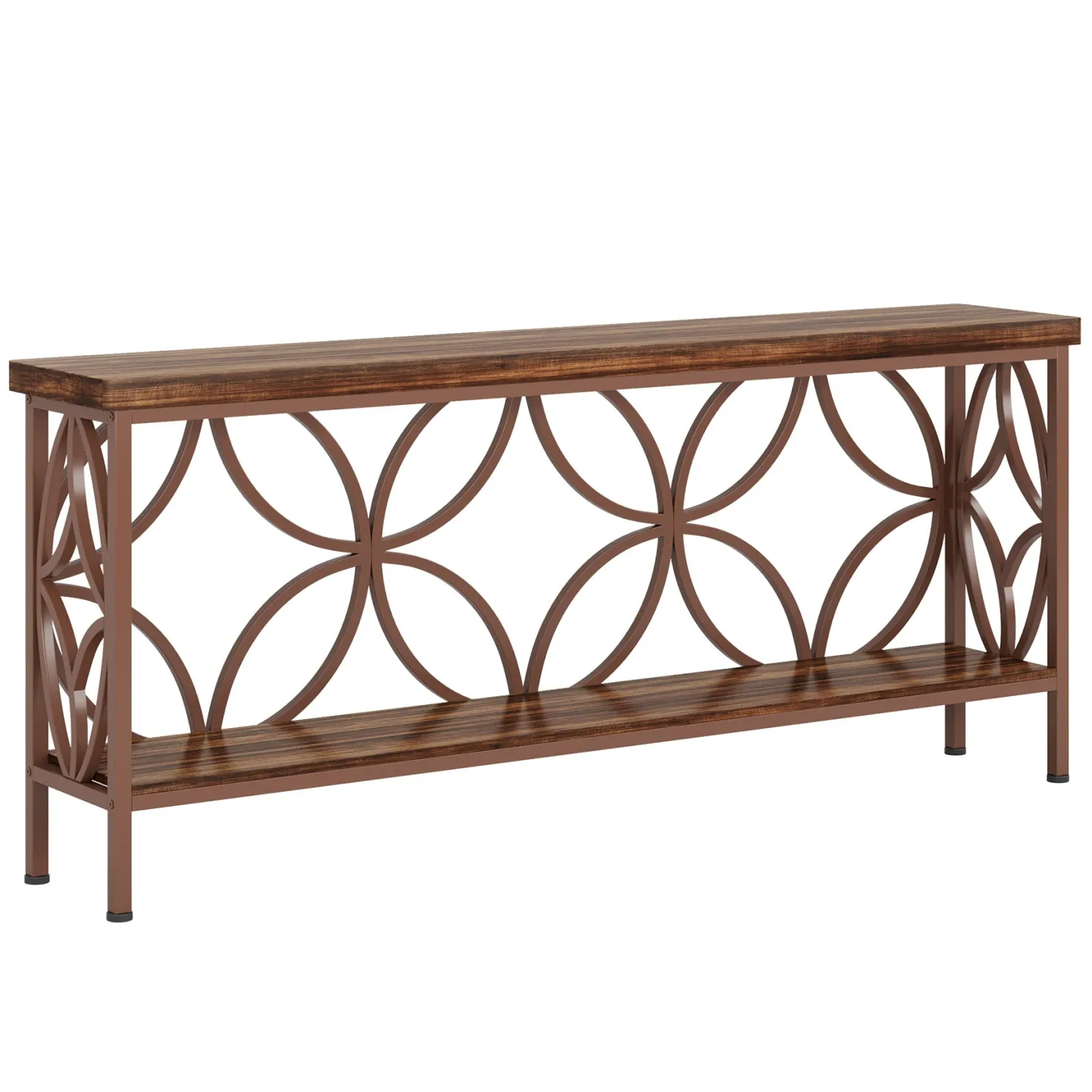 2-Tier Console Table, 70.9" Industrial Sofa Table Behind Couch
