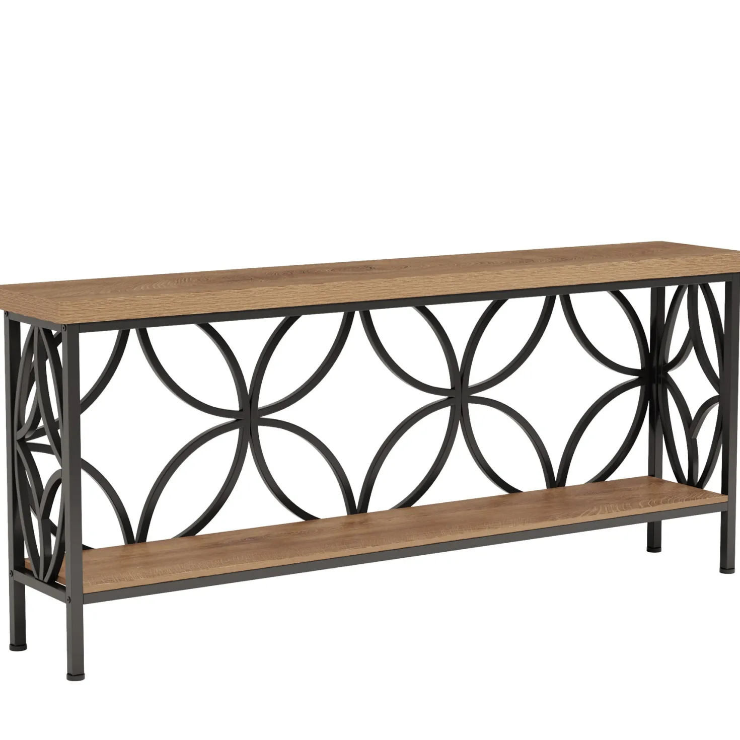 2-Tier Console Table, 70.9" Industrial Sofa Table Behind Couch