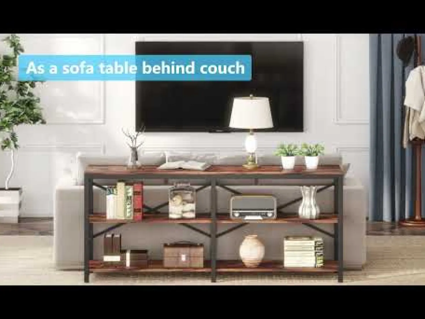 3-Tier Console Table, 70.9" Long Foyer Sofa Table with Storage Shelves