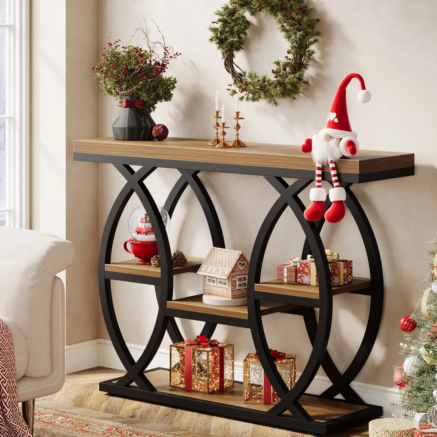 4-Tier Console Table, 39" Sofa Entryway Table with Storage Shelves