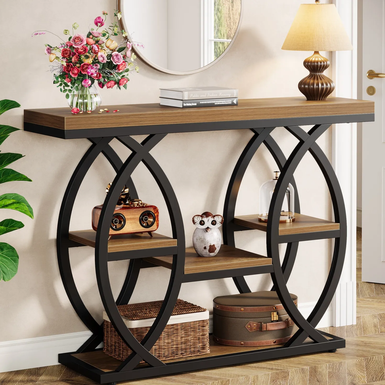 4-Tier Console Table, 39" Sofa Entryway Table with Storage Shelves