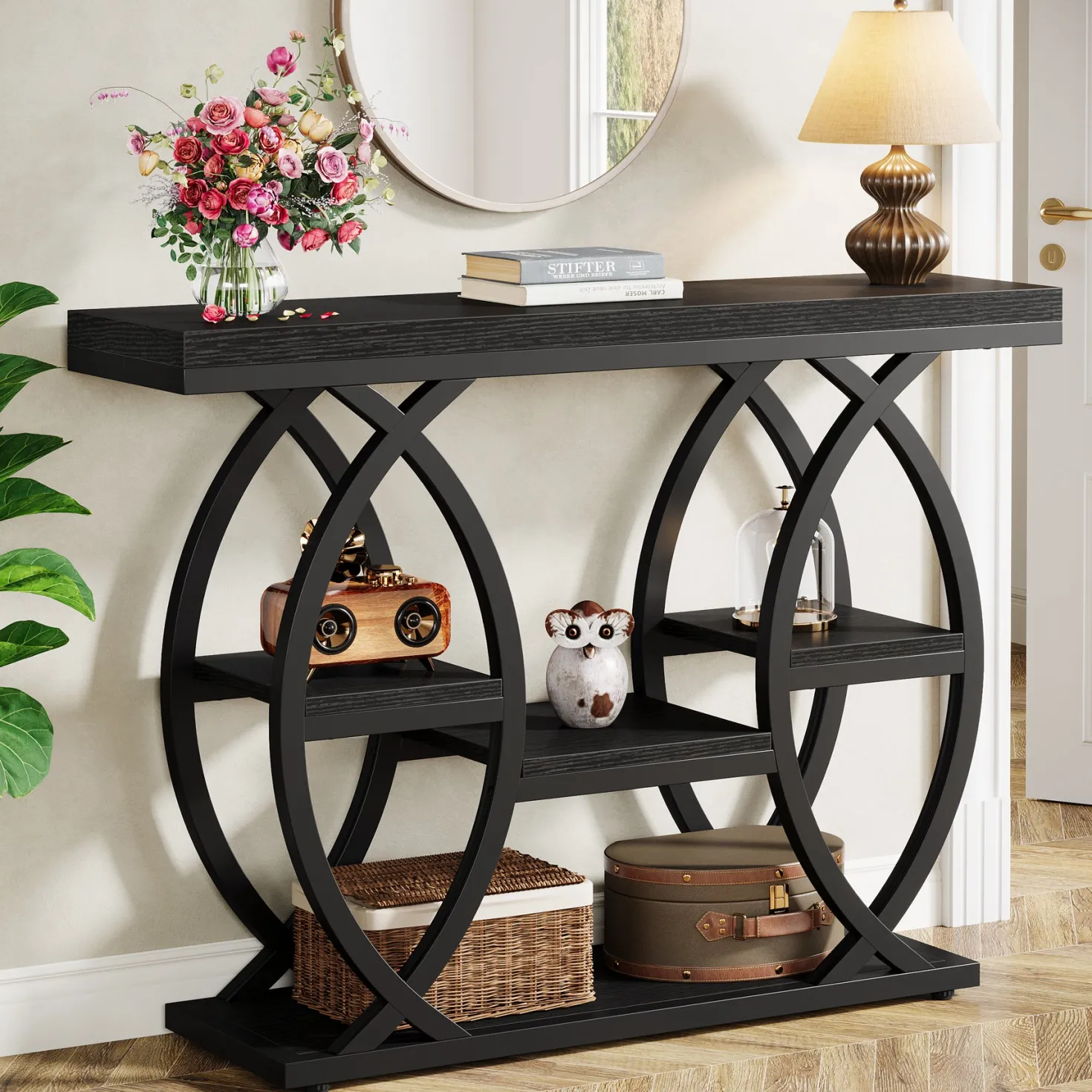 4-Tier Console Table, 39" Sofa Entryway Table with Storage Shelves
