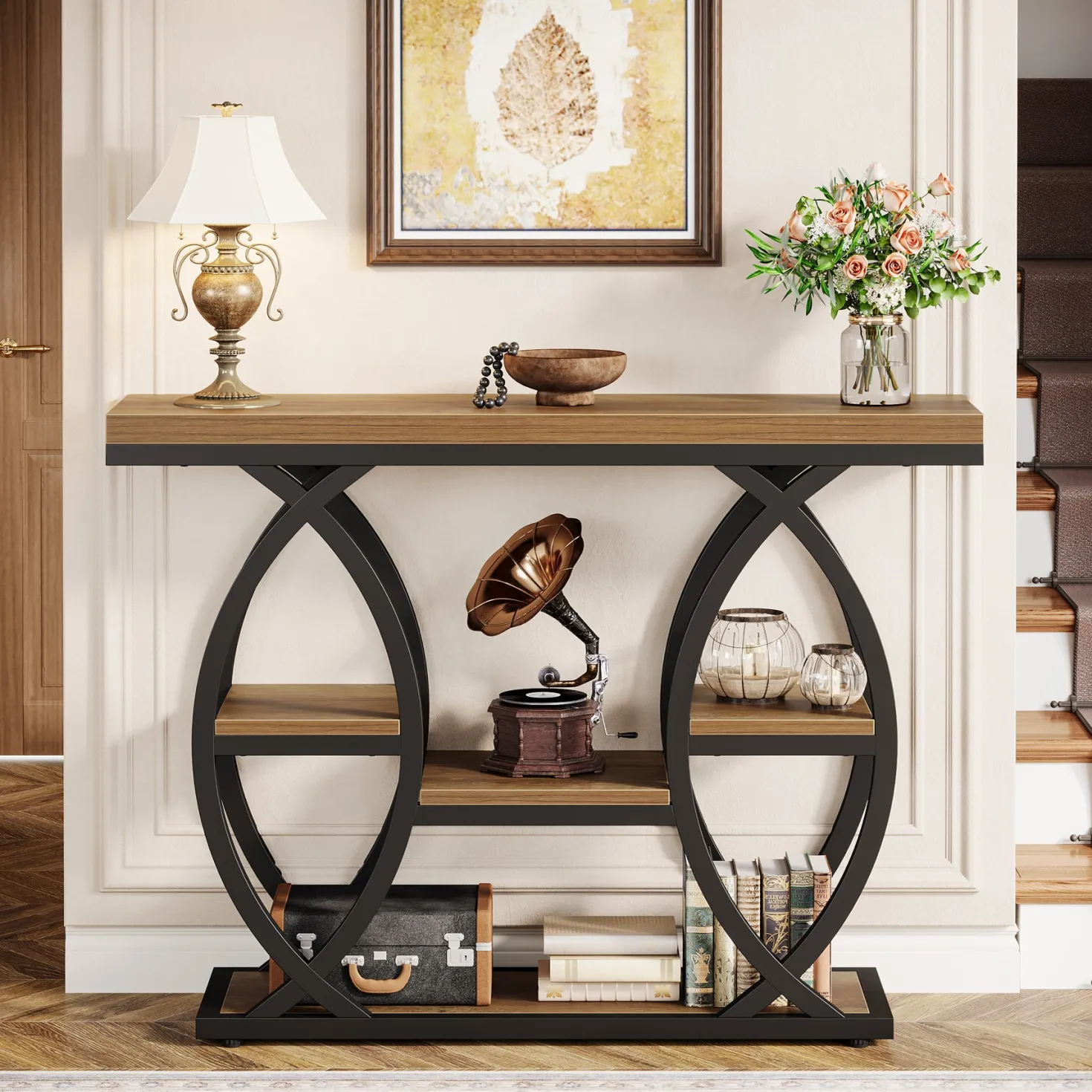 4-Tier Console Table, 39" Sofa Entryway Table with Storage Shelves