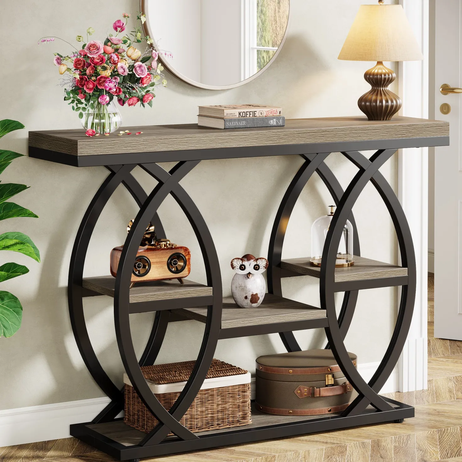 4-Tier Console Table, 39" Sofa Entryway Table with Storage Shelves