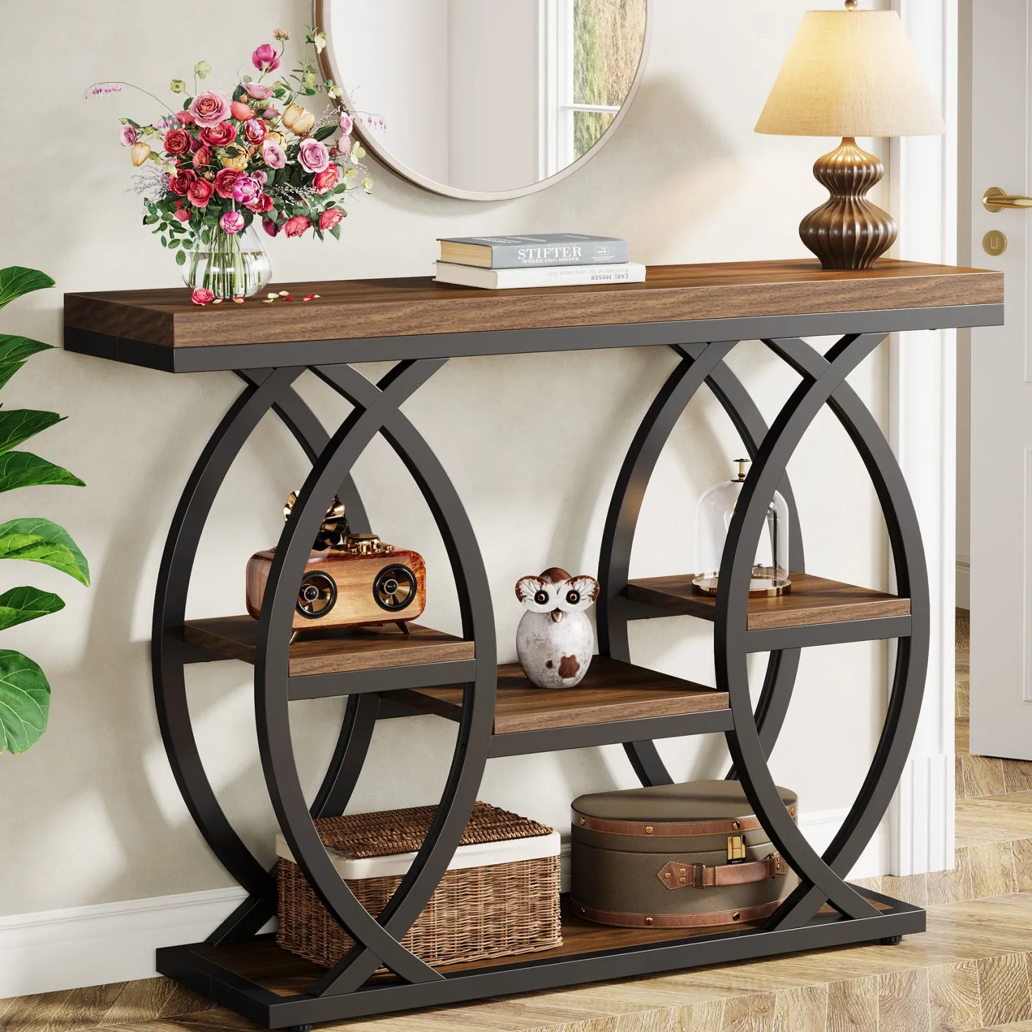 4-Tier Console Table, 39" Sofa Entryway Table with Storage Shelves