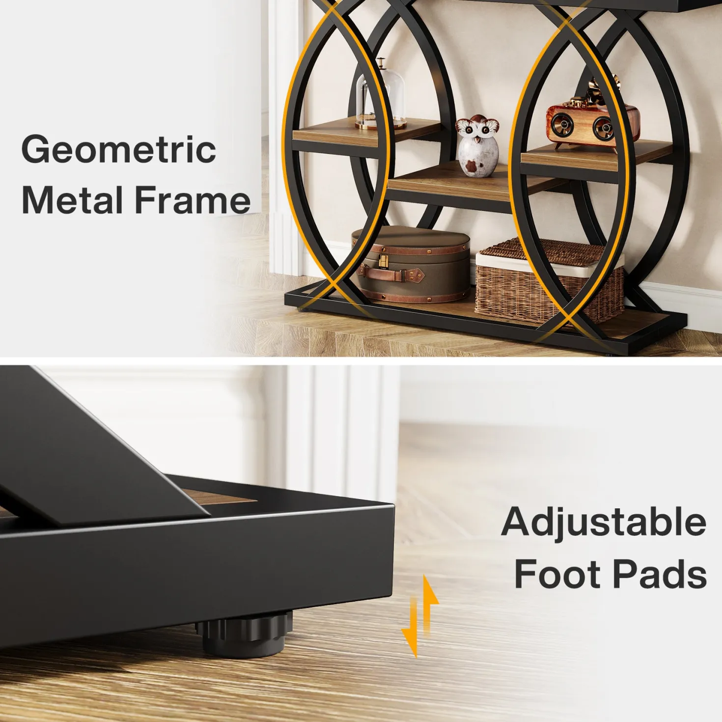 4-Tier Console Table, 39" Sofa Entryway Table with Storage Shelves