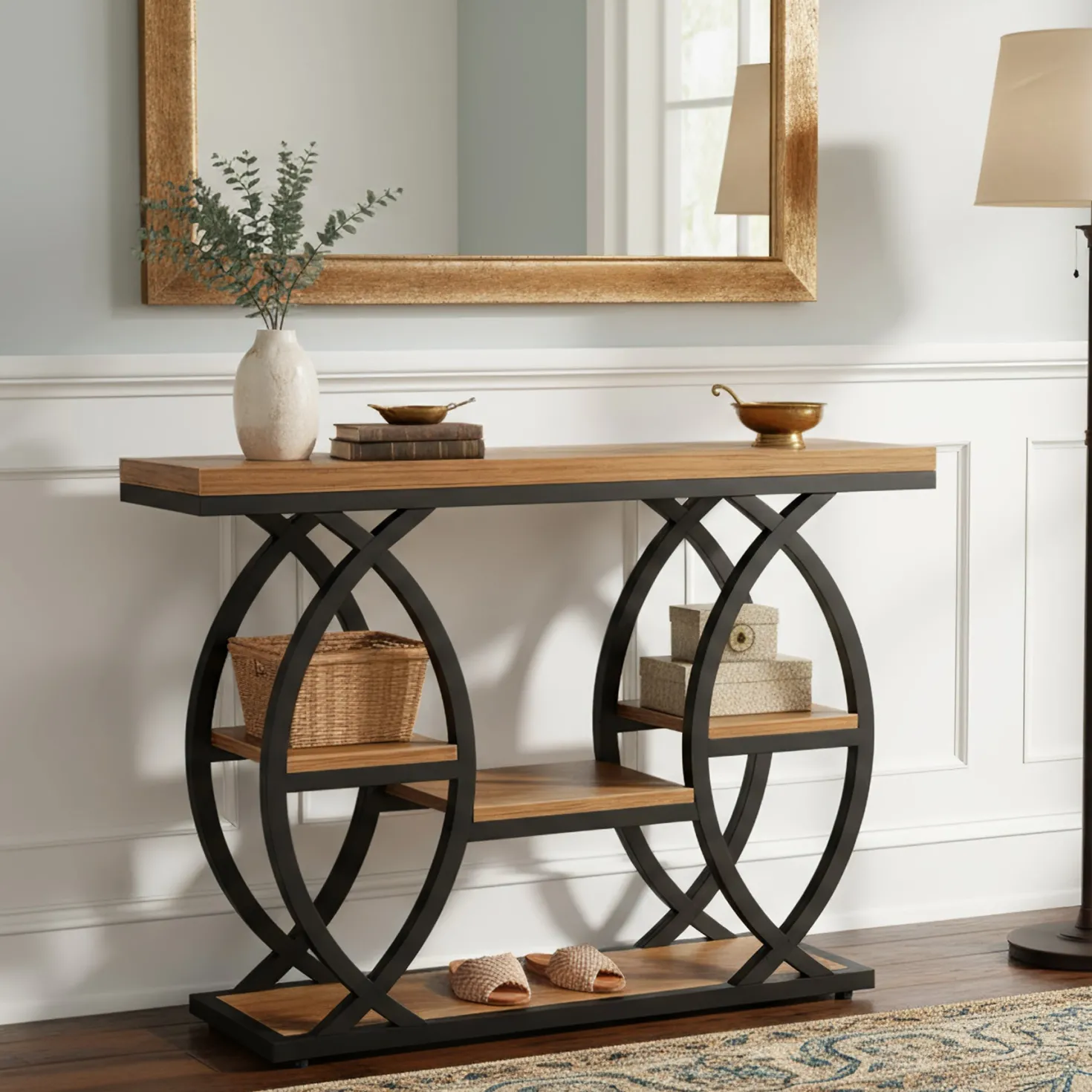 4-Tier Console Table, 39" Sofa Entryway Table with Storage Shelves