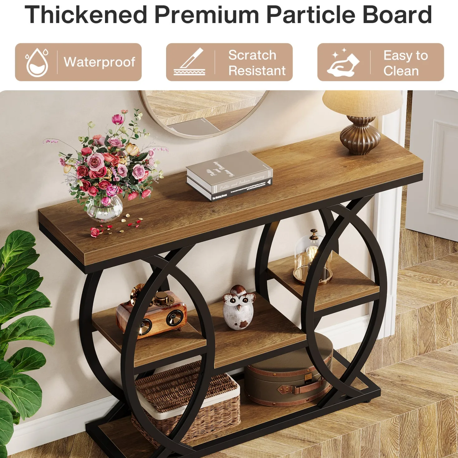 4-Tier Console Table, 39" Sofa Entryway Table with Storage Shelves