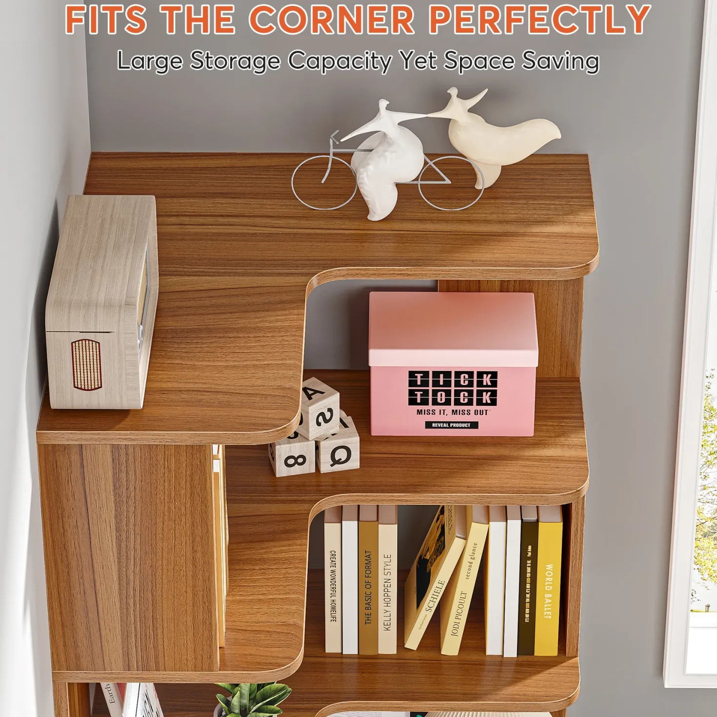 6-Tier Corner Bookshelf, 64.96" Corner Bookcase with Anti-Drop Panel