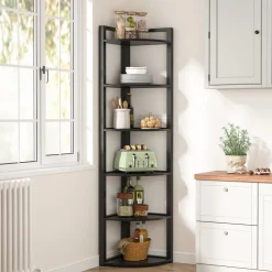 6-Tier Corner Shelf, 70.9 Inch Tall Corner Bookshelf Small Bookcase Rustic Corner Shelving Unit Storage Rack
